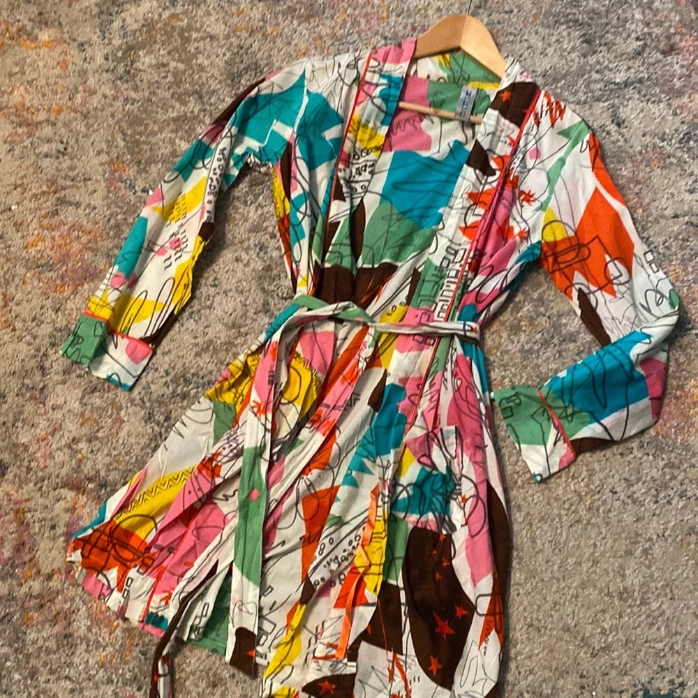 Colorful Vivante Lightweight 100% Cotton Robe - S/M - Maximalist Abstract Design - Picture 1 of 10